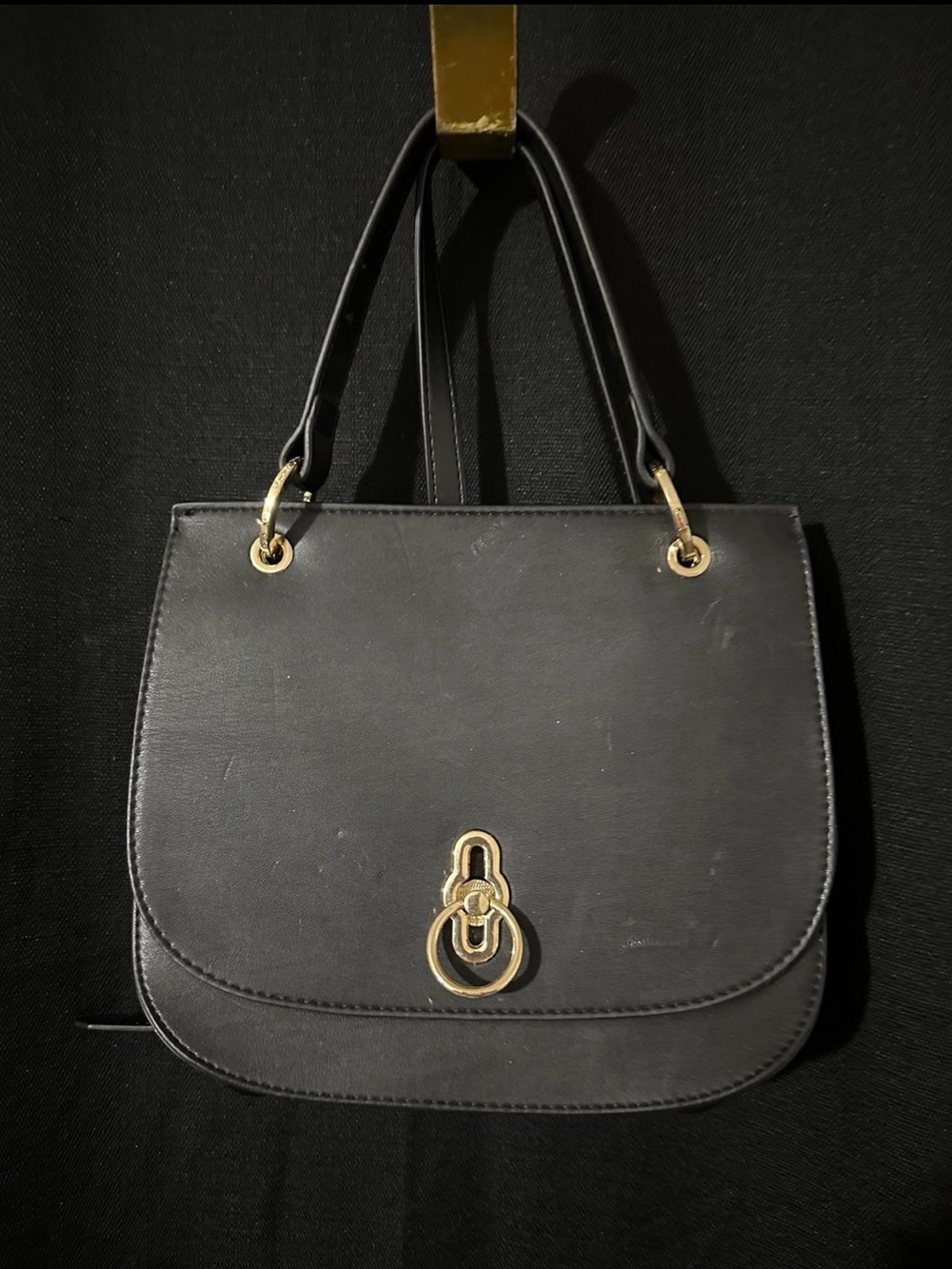 Women's Black Shoulder Bag with Gold Accent Hardware